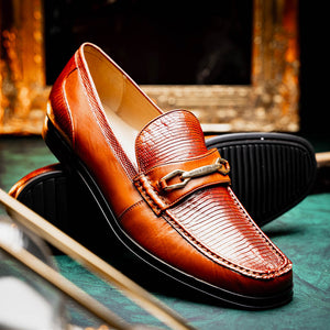 Marco Di Milano Hugo Cognac Lizard & Calfskin Bit Loafers - Dudes Boutique