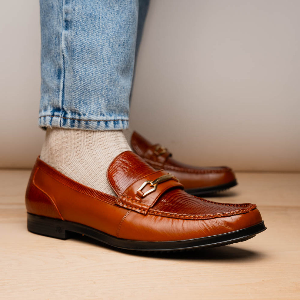 Marco Di Milano Hugo Cognac Lizard & Calfskin Bit Loafers - Dudes Boutique