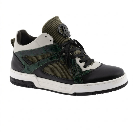 Mauri 8452 Green Nappa/Baby Croc/Corduroy Sneakers