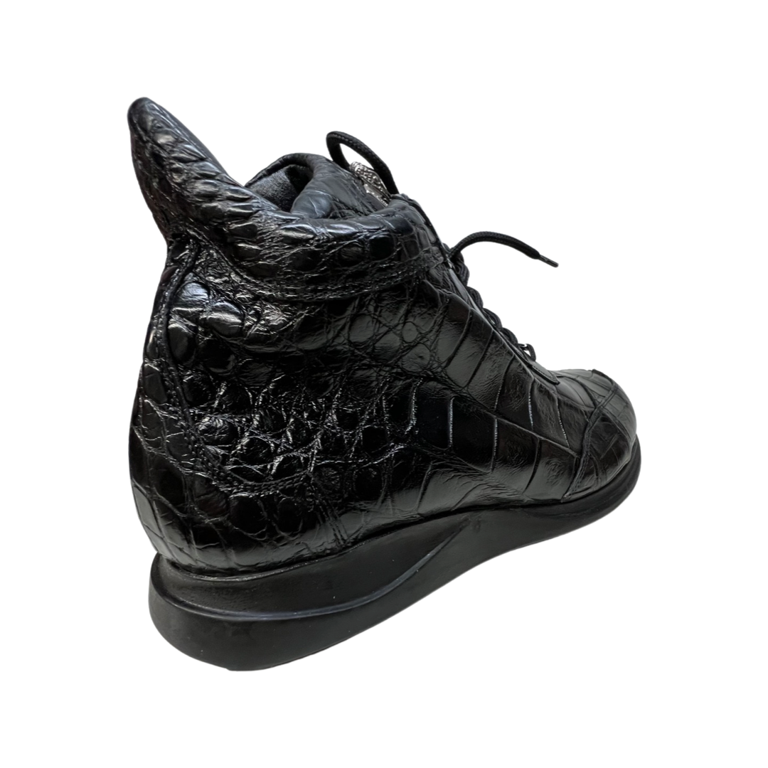 Mauri 8611 Black Hi-top All-Over Alligator Lace Up Sneakers - Dudes Boutique