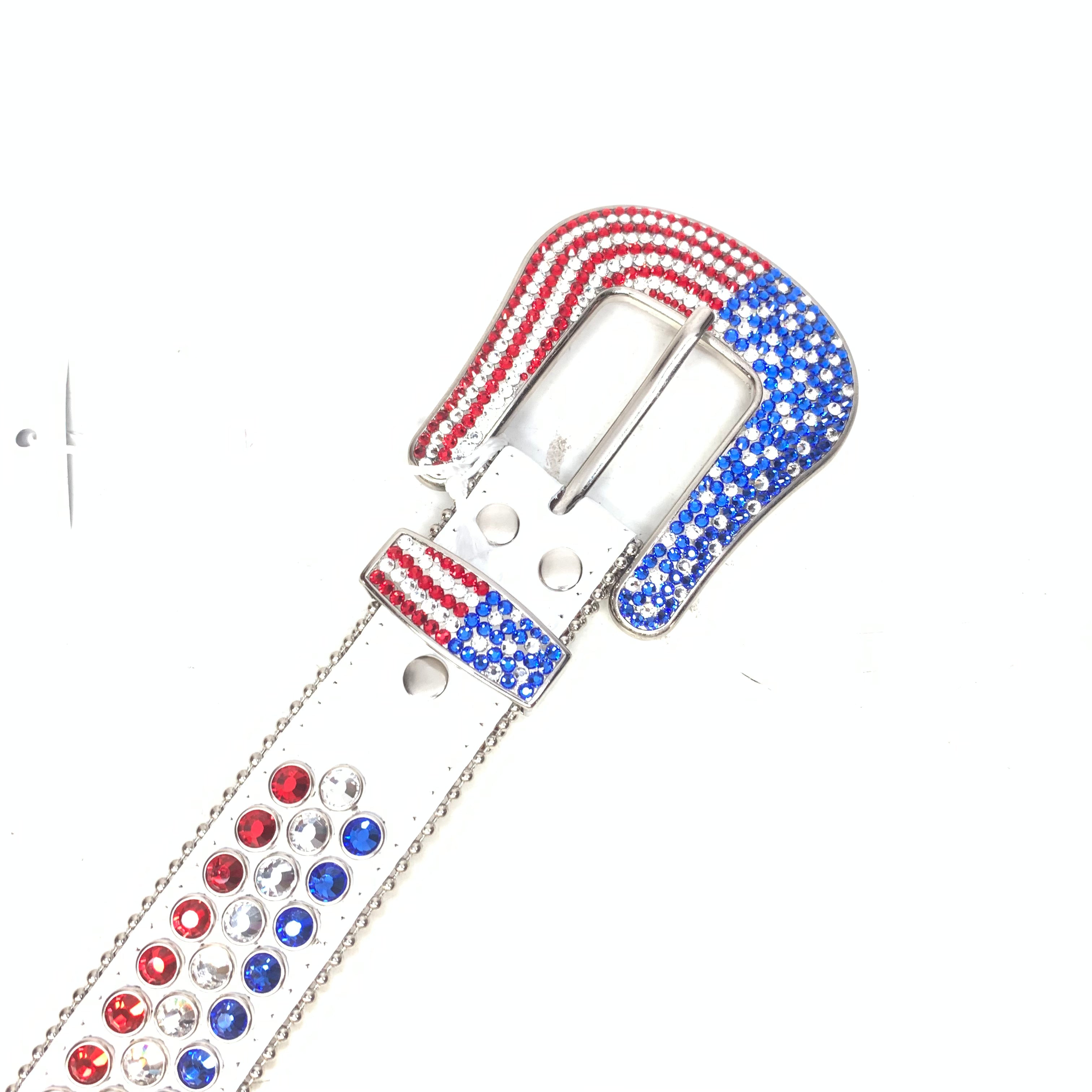 b.b. Simon American Flag White Fully Loaded Crystal Belt - Dudes Boutique