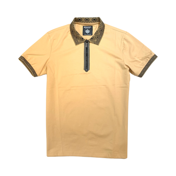 Benziny Khaki Milan Zip Polo Shirt - Dudes Boutique
