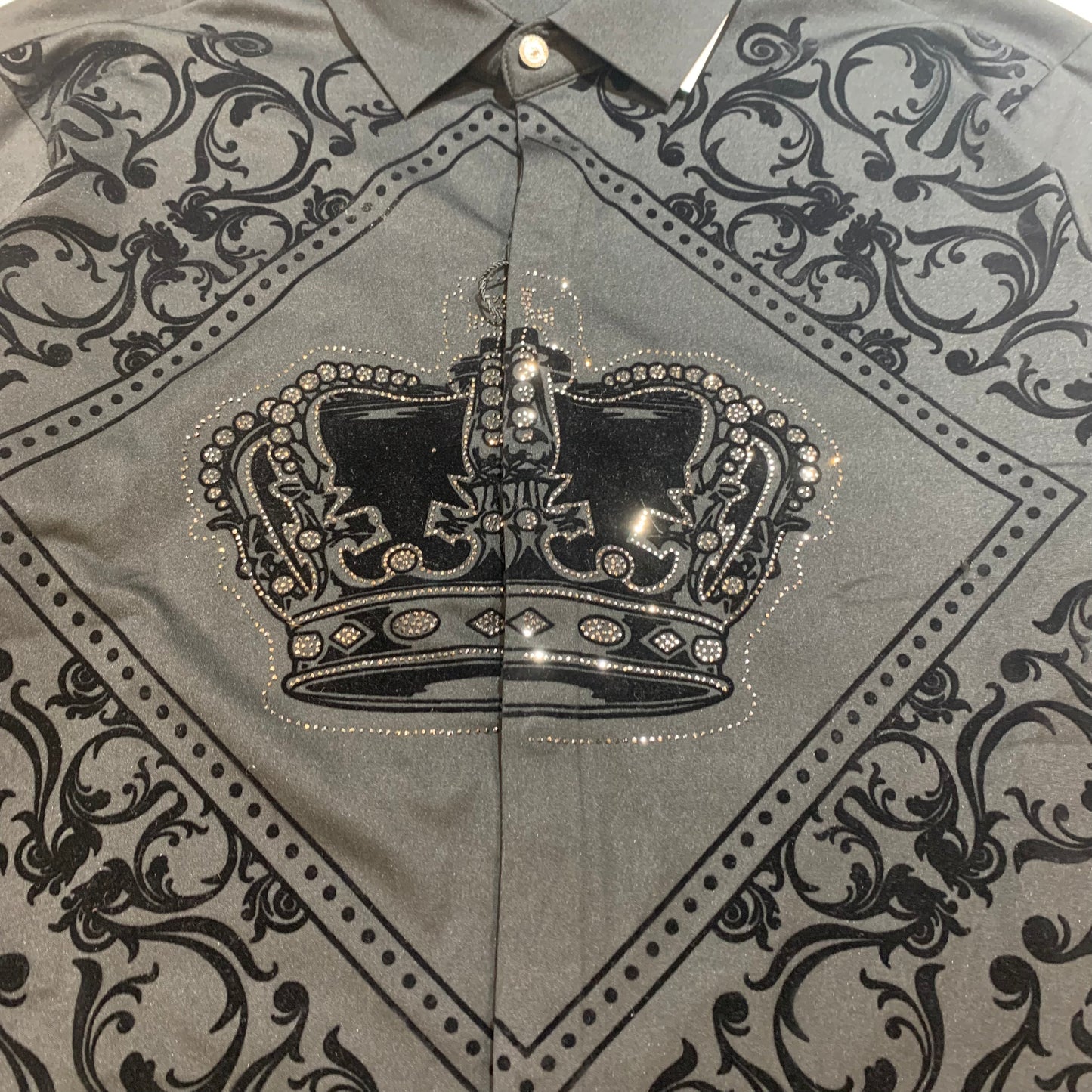 Barocco Crown Crystal Button-Up Shirt - Dudes Boutique