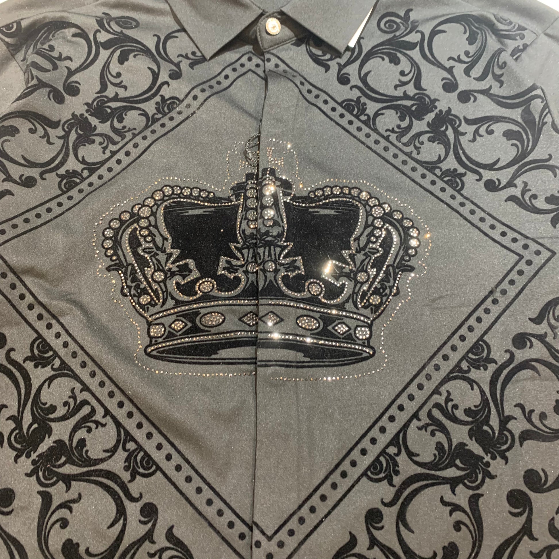 Barocco Crown Crystal Button-Up Shirt - Dudes Boutique