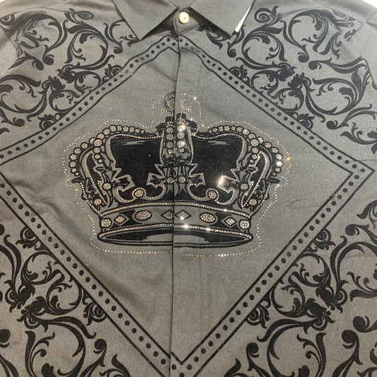 Barocco Crown Crystal Button-Up Shirt - Dudes Boutique