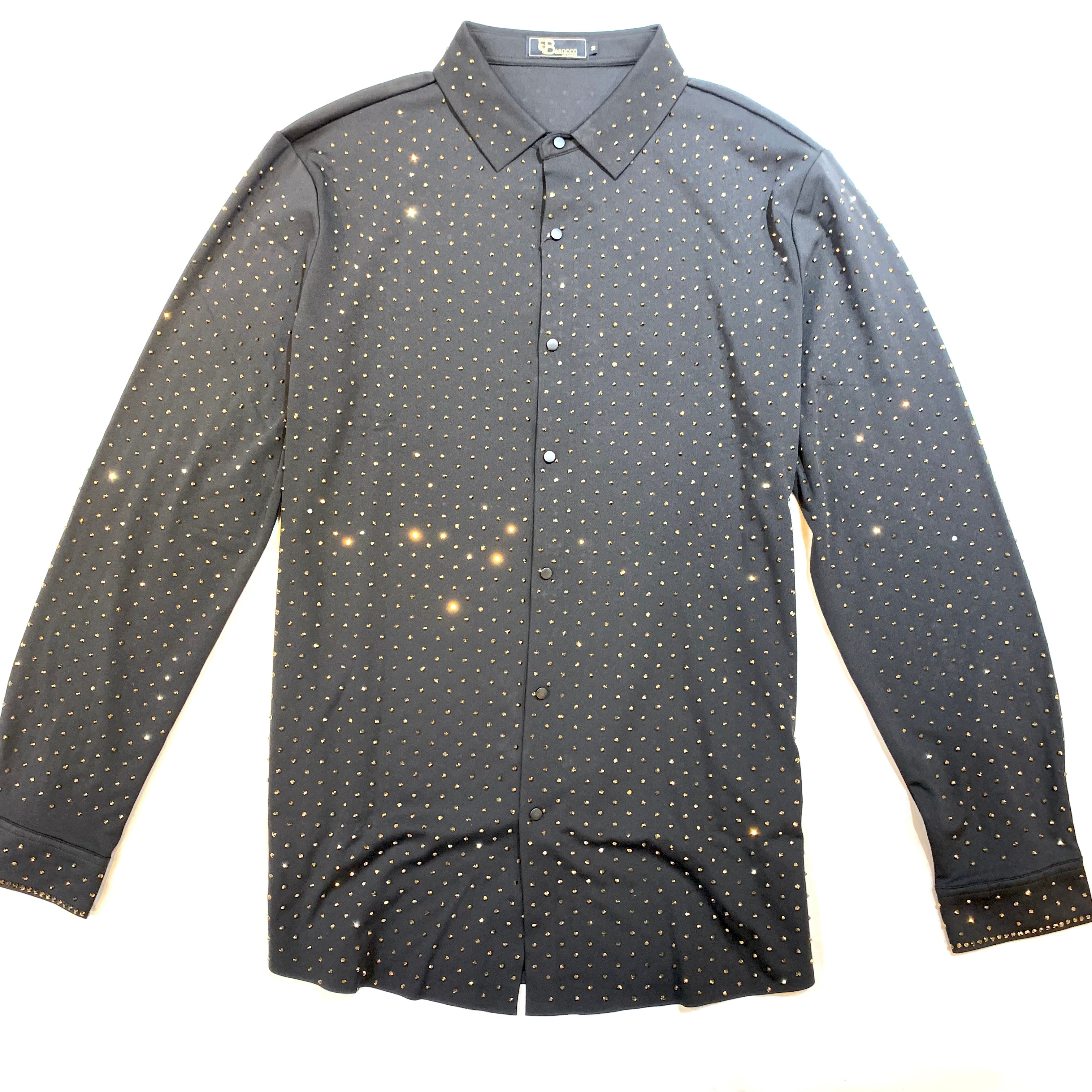 Barocco Black/Gold Fully Loaded Crystal Button Up Shirt - Dudes Boutique