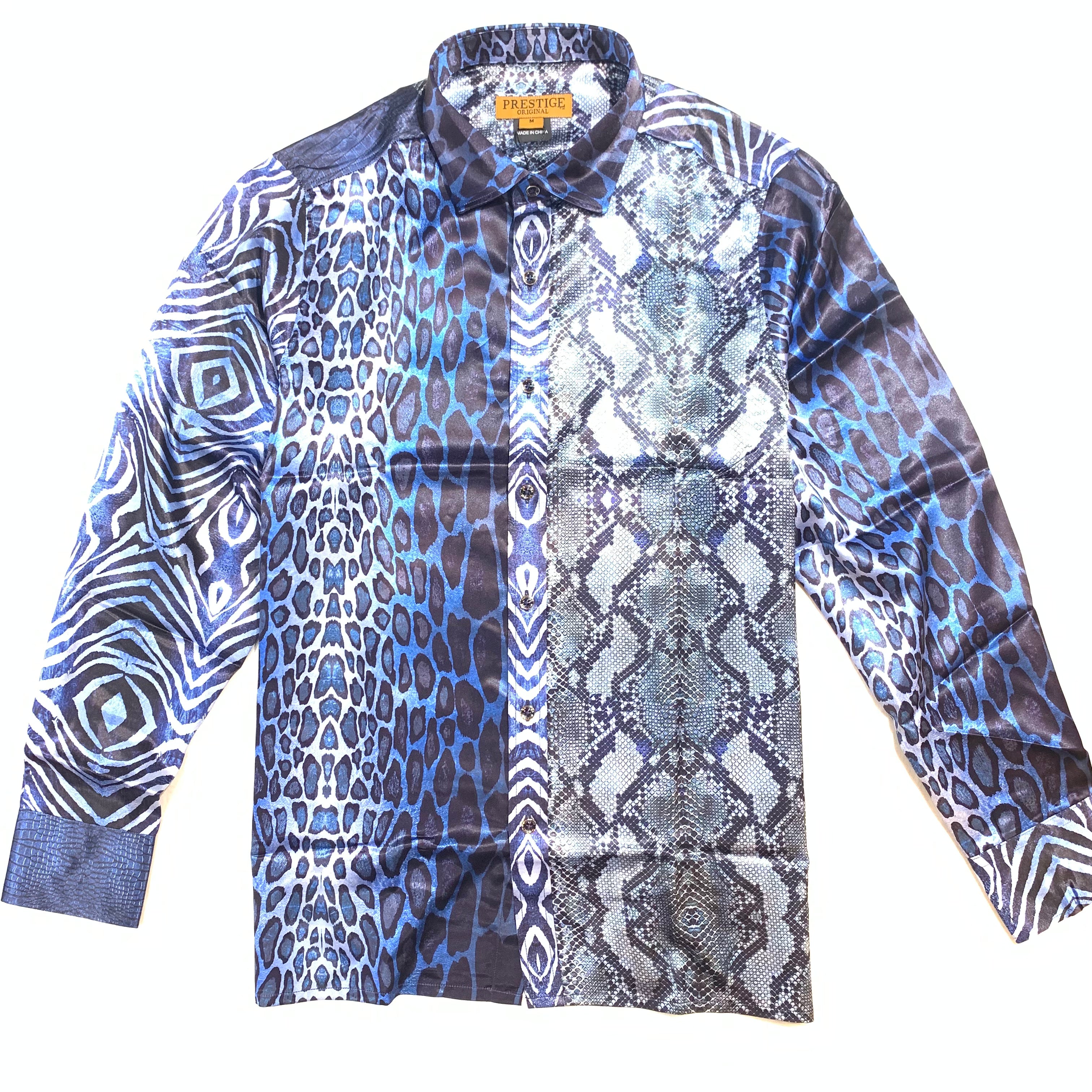 Prestige Blue Exotic Skins Button Up Shirt - Dudes Boutique