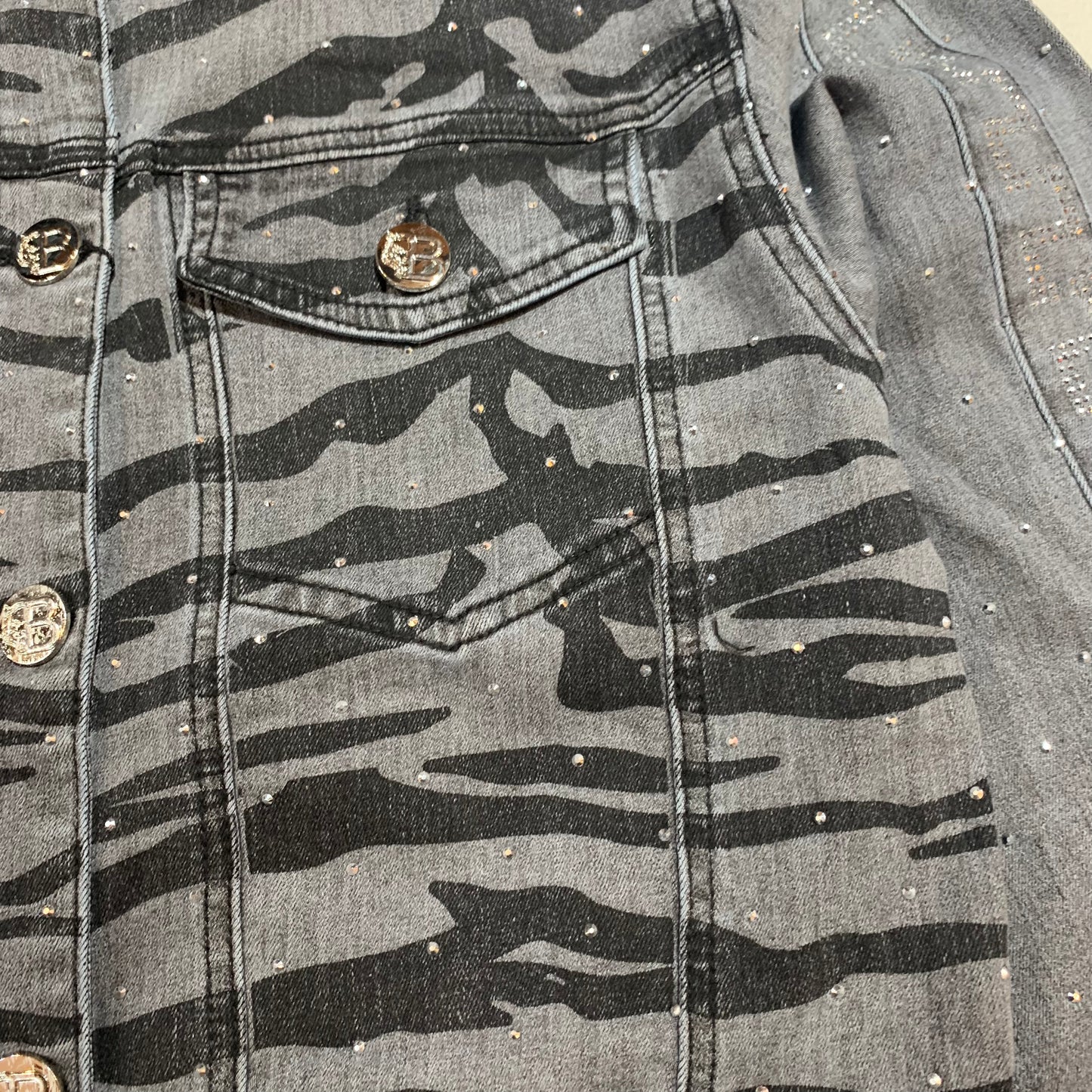 Barocco Men's Charcoal Crystal Key Denim Jacket - Dudes Boutique