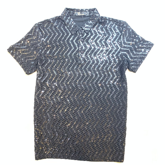 Barocco Jet Black Diamond Sequin Polo Shirt - Dudes Boutique
