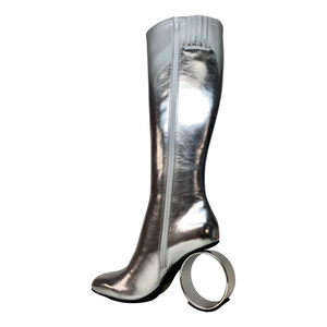 Jeffrey Campbell Ellipse Metallic Silver Knee-High Heels - Dudes Boutique