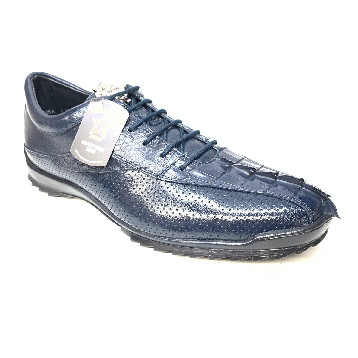 Los Altos Navy Blue Perforated Crocodile Tail Sneakers - Dudes Boutique