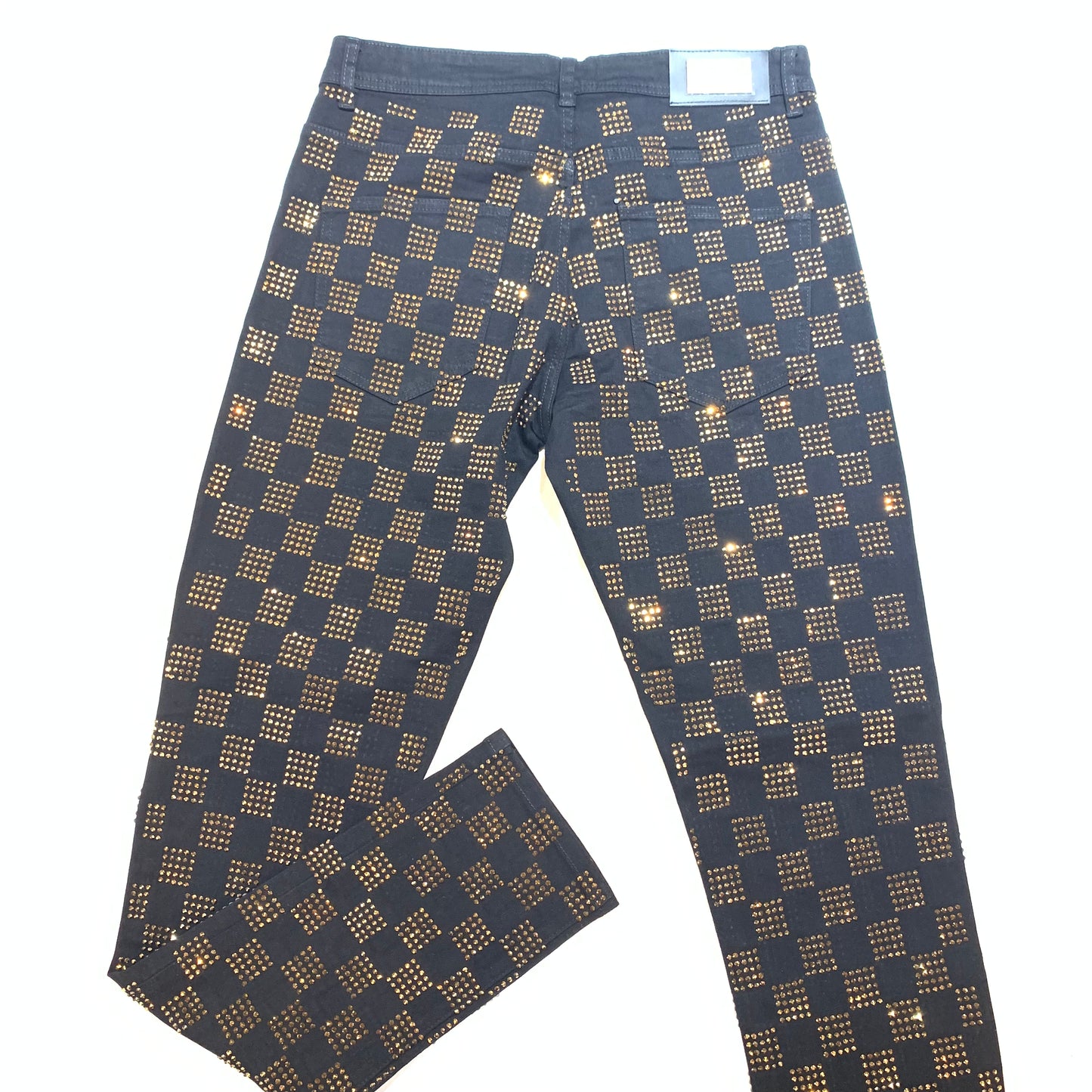 Barocco Black Gold Full Checkered Crystal Pants - Dudes Boutique