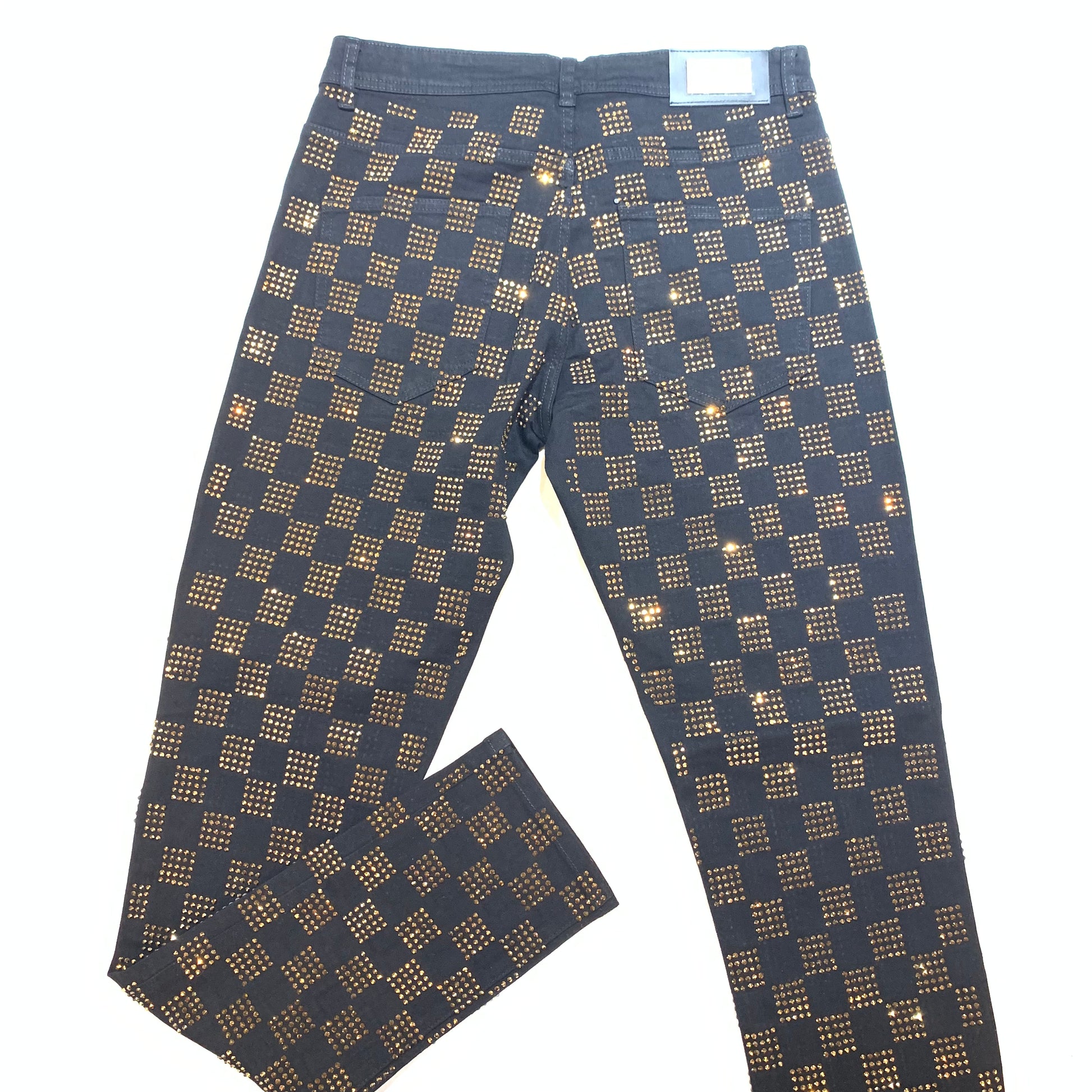 Barocco Black Gold Full Checkered Crystal Pants - Dudes Boutique
