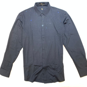 Barocco Black Blue Crystal Sparkle Button-Up Shirt - Dudes Boutique