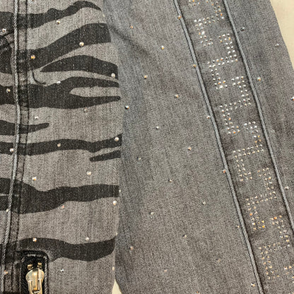 Barocco Men's Charcoal Crystal Key Denim Jacket - Dudes Boutique