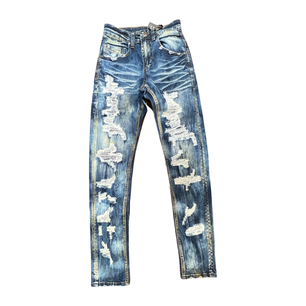 StreetzIzWatchin Ripped Stitched Straight Denim Jeans - Dudes Boutique