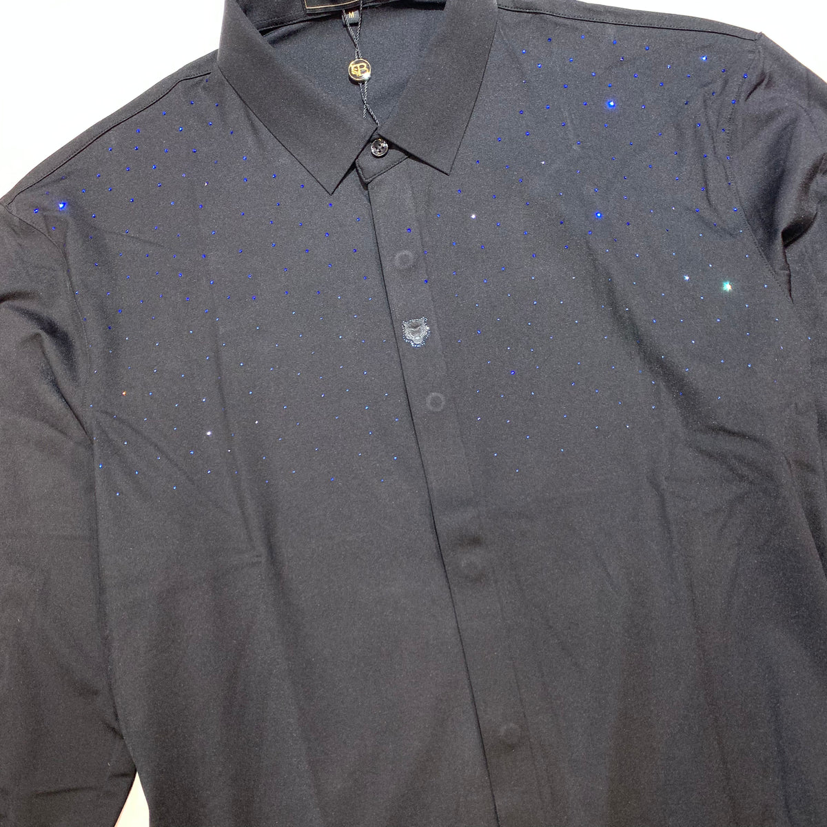 Barocco Black Blue Crystal Sparkle Button-Up Shirt - Dudes Boutique