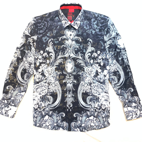 Vassari Black White Garden Button Up Shirt - Dudes Boutique
