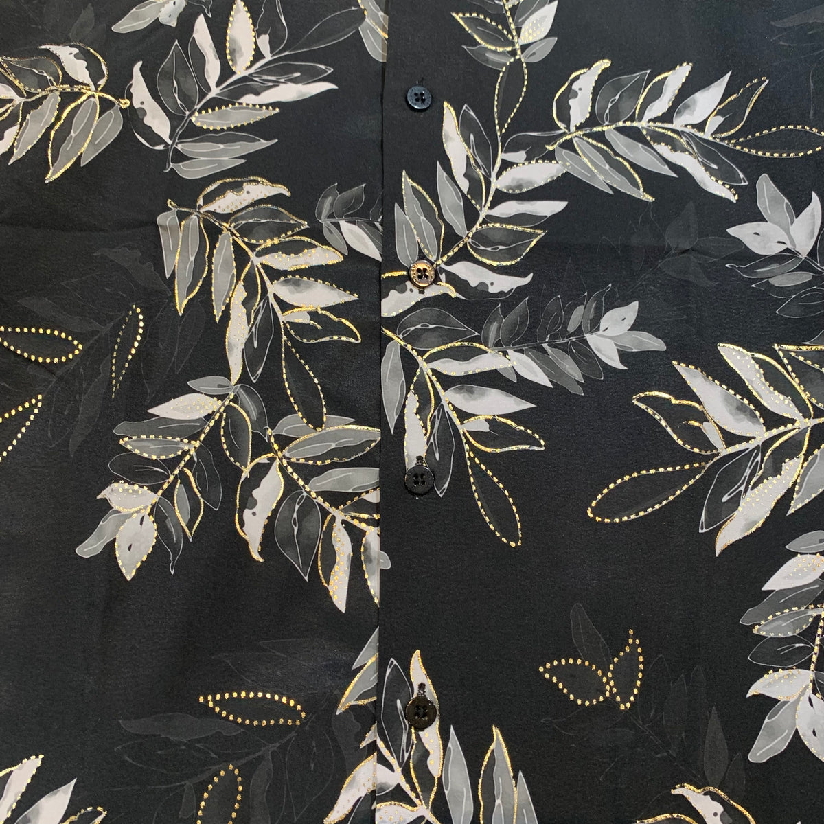 Vassari Black Gold Lined Leaf Button Up Shirt - Dudes Boutique
