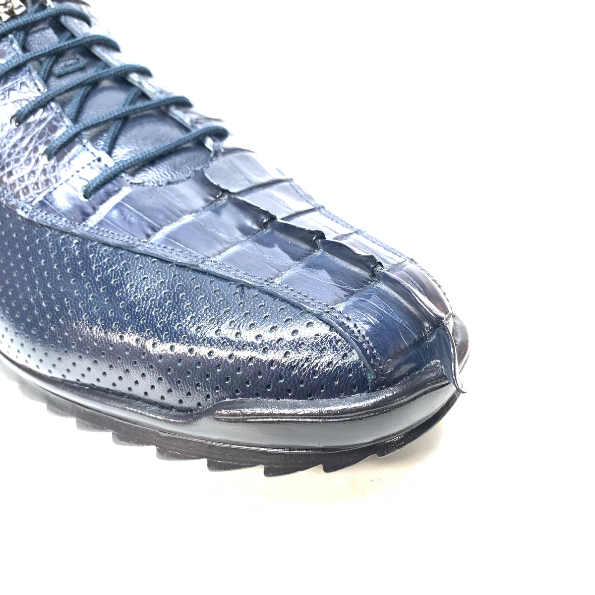 Los Altos Navy Blue Perforated Crocodile Tail Sneakers - Dudes Boutique