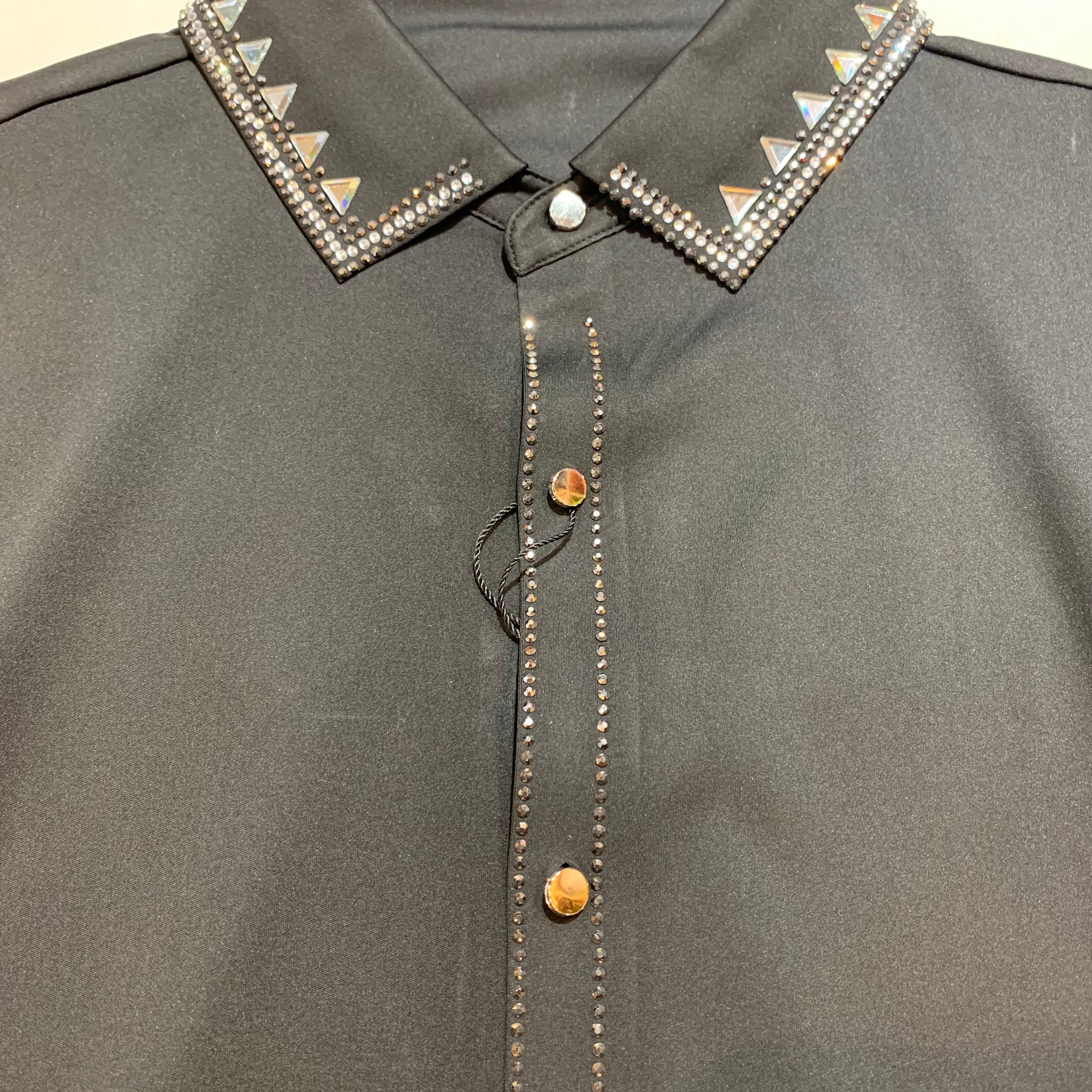 Barocco Black Silver Crystal Sparkle Button-Up Shirt - Dudes Boutique