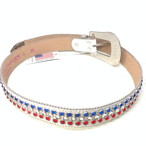 b.b. Simon American Flag White Fully Loaded Crystal Belt - Dudes Boutique