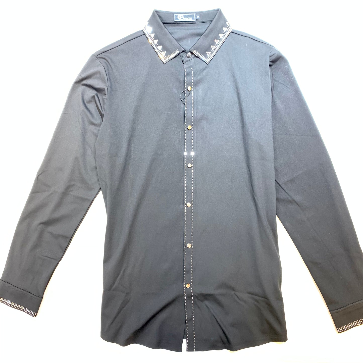 Barocco Black Silver Crystal Sparkle Button-Up Shirt - Dudes Boutique