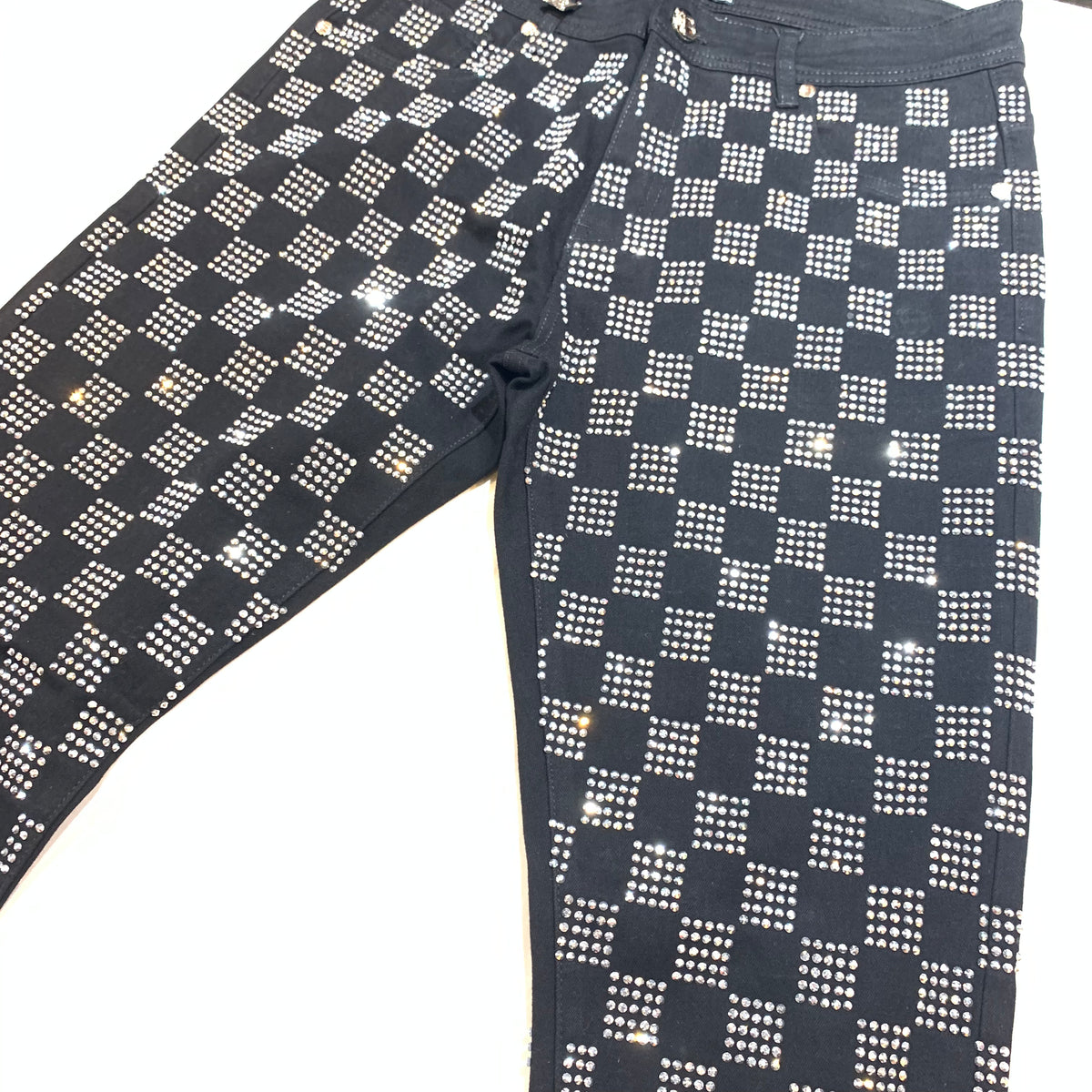 Barocco Black Silver Full Crystal Pants - Dudes Boutique