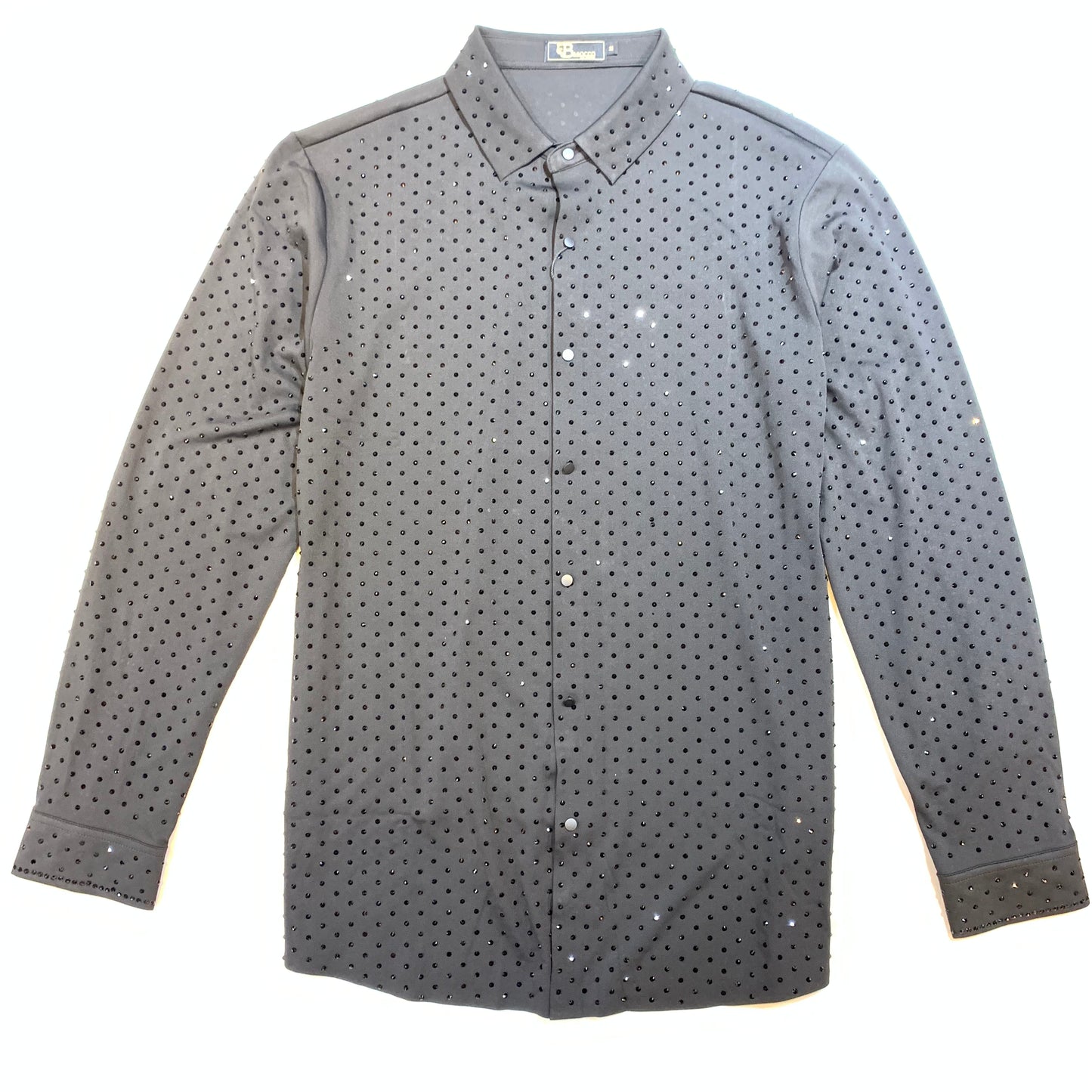 Barocco Black/Black Fully Loaded Crystal Button Up Shirt - Dudes Boutique