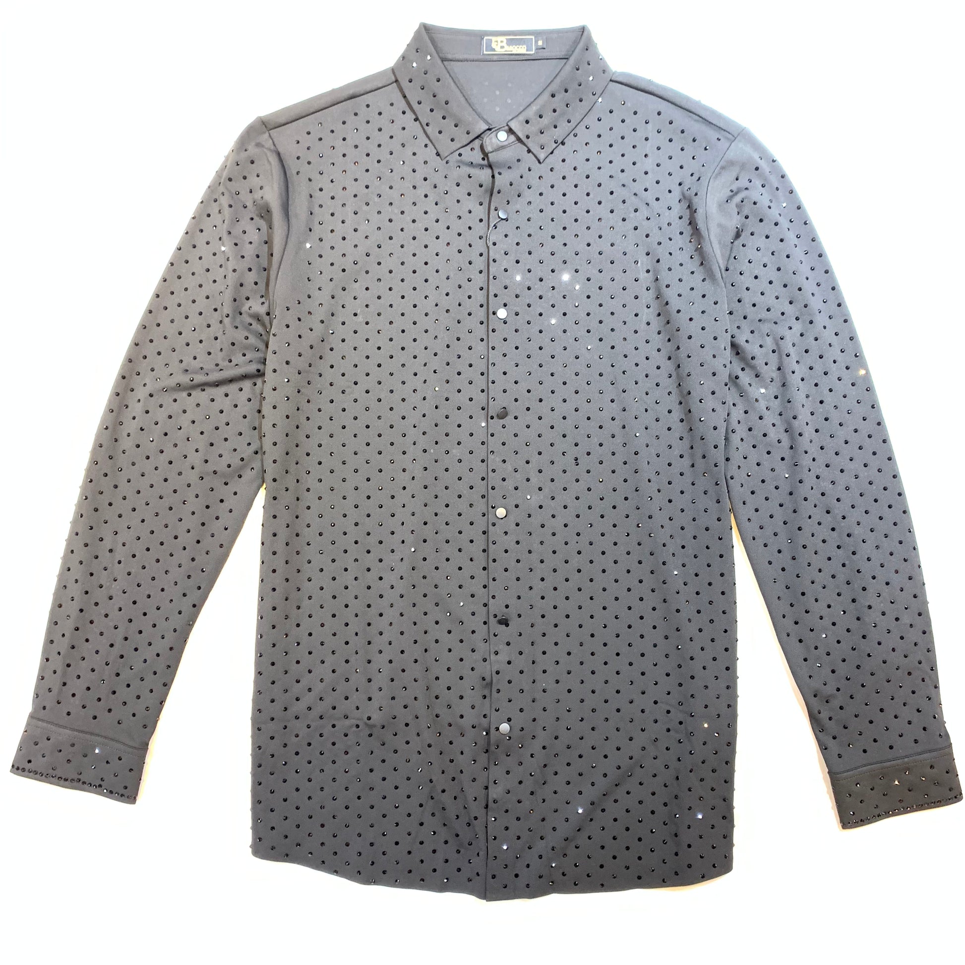 Barocco Black/Black Fully Loaded Crystal Button Up Shirt - Dudes Boutique