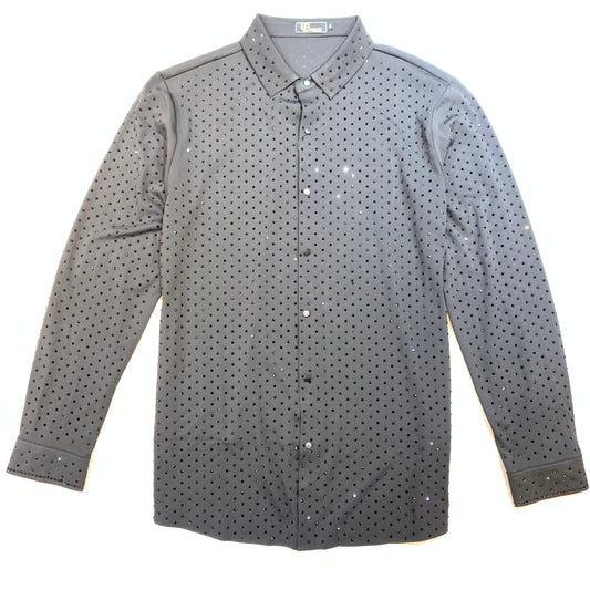 Barocco Black/Black Fully Loaded Crystal Button Up Shirt - Dudes Boutique