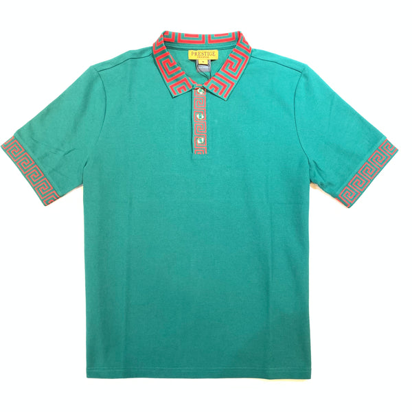 Prestige Greek Key Green & Red Polo Shirt - Dudes Boutique