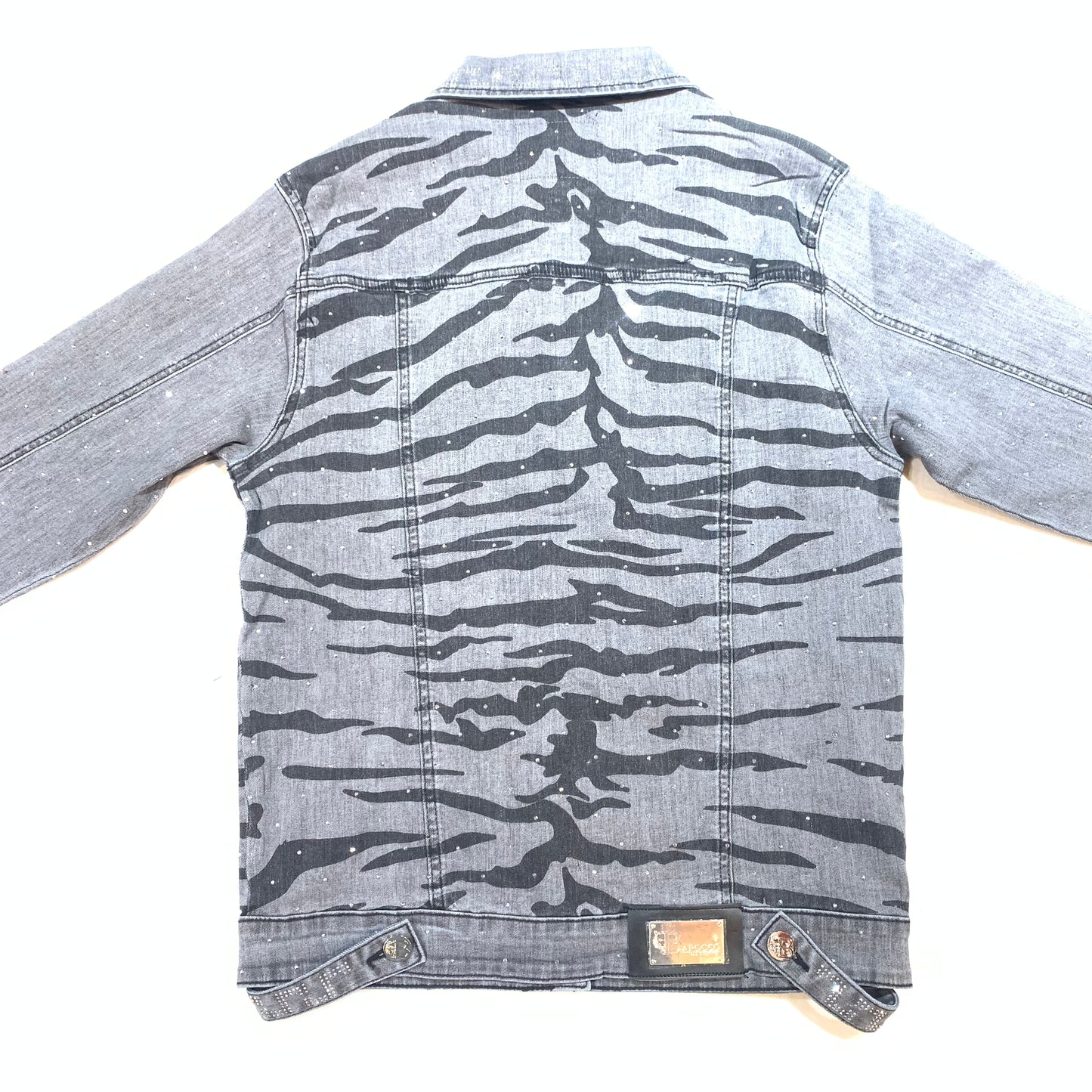 Barocco Men's Charcoal Crystal Key Denim Jacket - Dudes Boutique