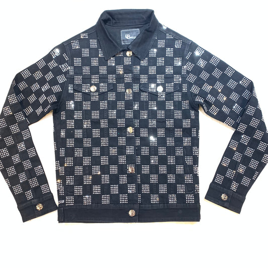 Barocco Black Silver Full Checkered Crystal Jacket - Dudes Boutique