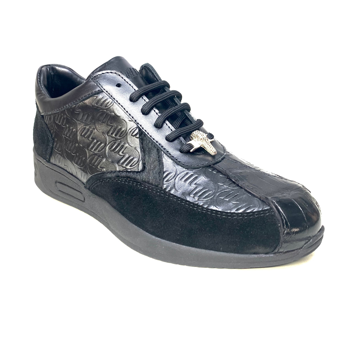 Mauri M770 Black Pony Hair Suede Crocodile Sneakers - Dudes Boutique