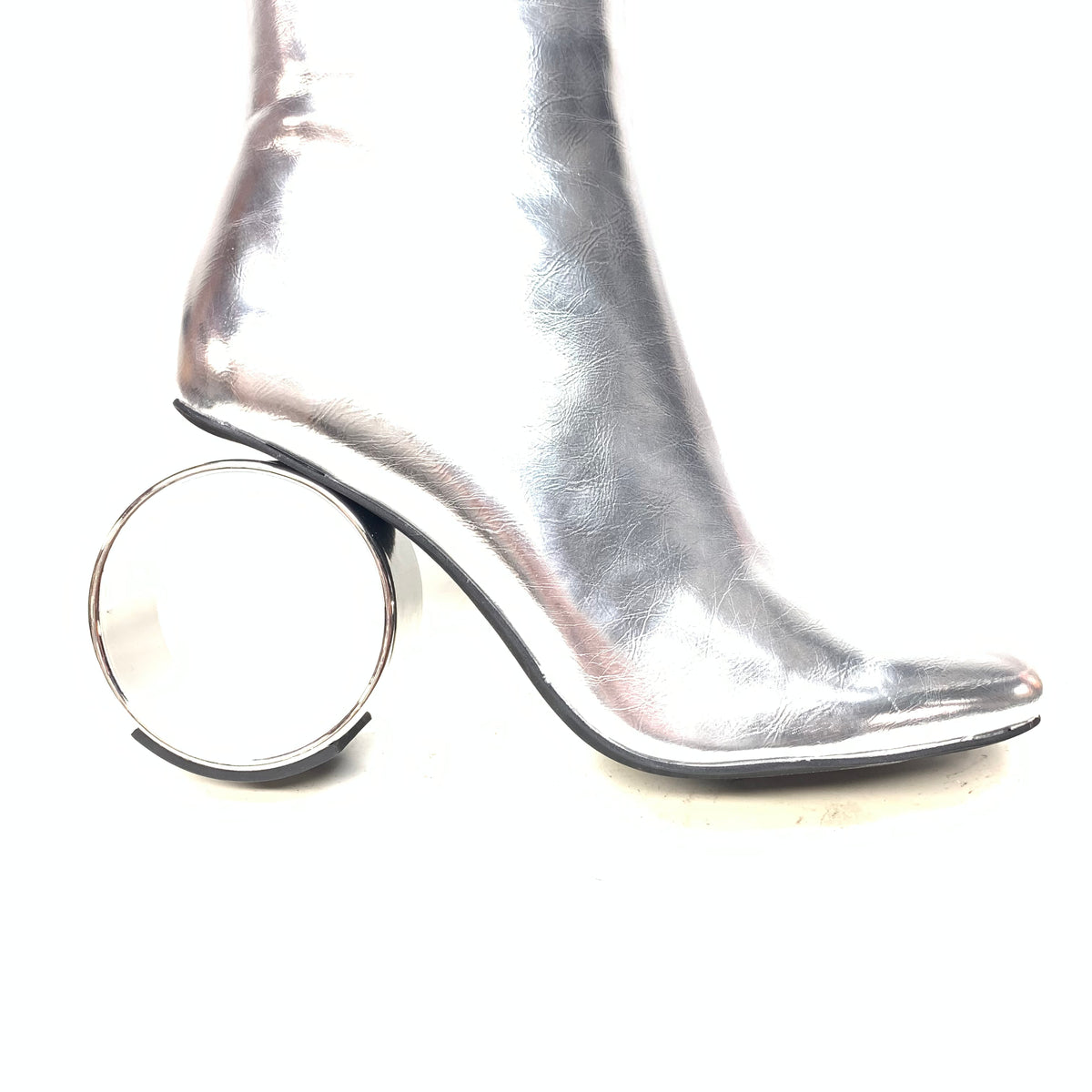 Jeffrey Campbell Ellipse Metallic Silver Knee High Heels Dudes