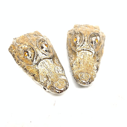Mauri "Crystal Eye" Gold Shine Gator Head Lace Holders - Dudes Boutique