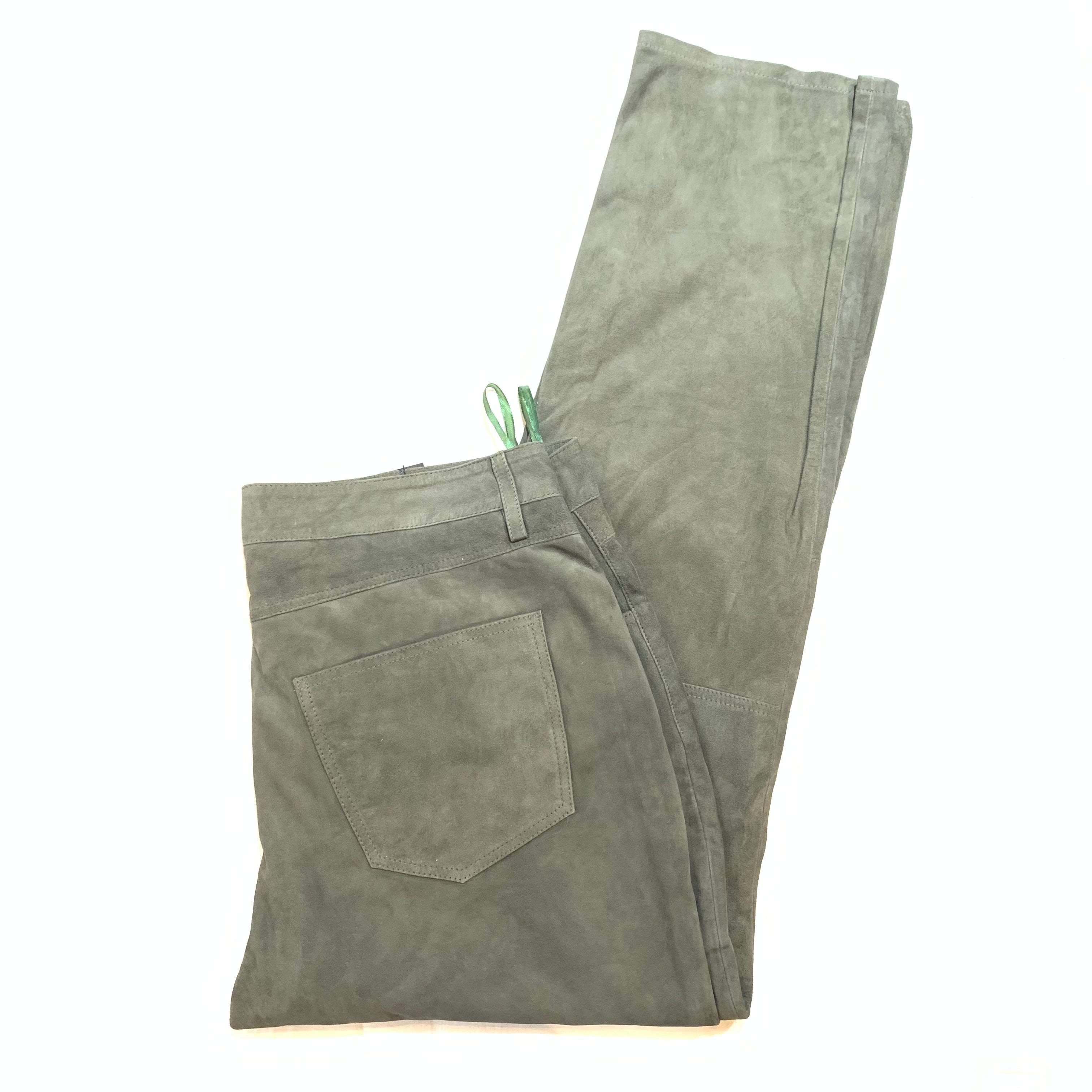 Kashani Men's Olive Green Suede Straight Cut Pants - Dudes Boutique