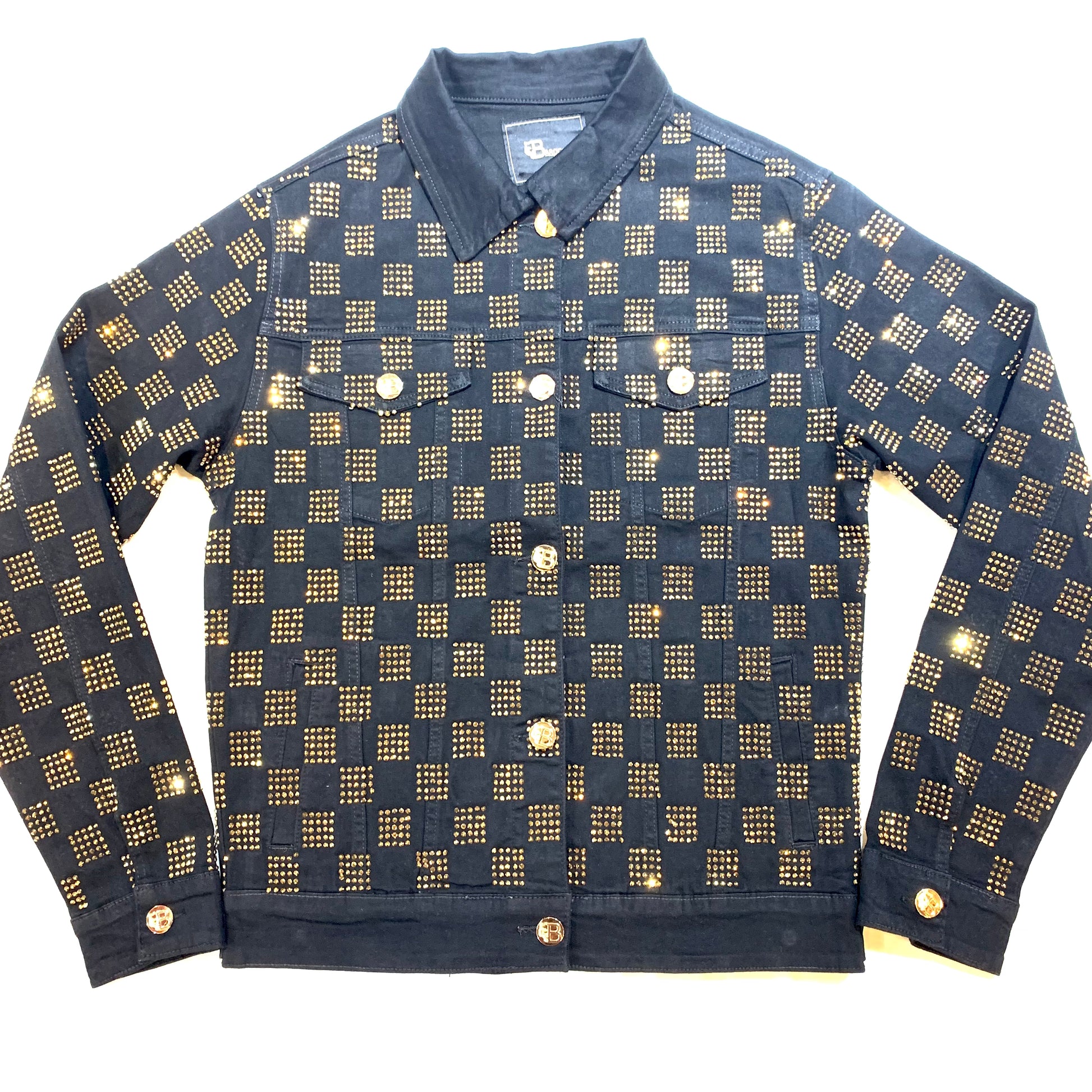 Barocco Black Gold Full Checkered Crystal Jacket - Dudes Boutique