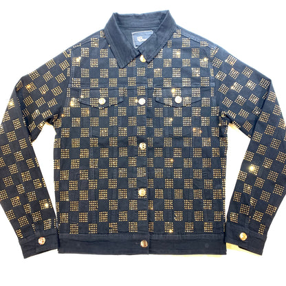 Barocco Black Gold Full Checkered Crystal Jacket - Dudes Boutique