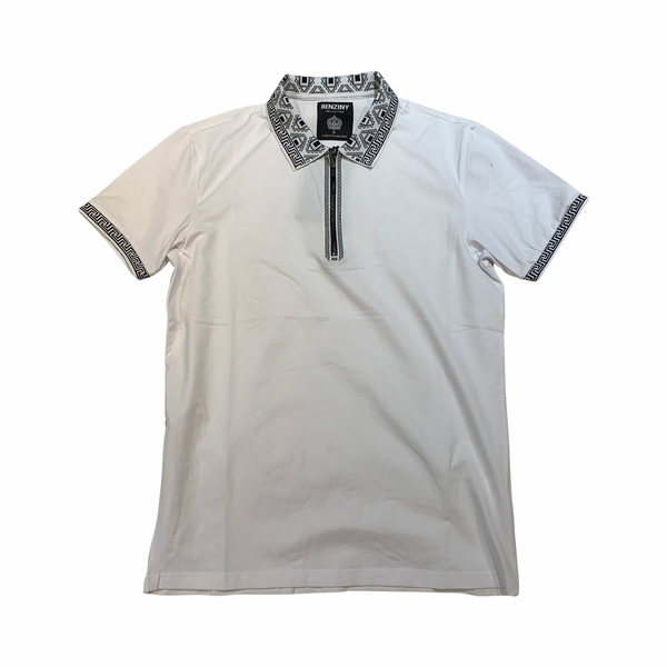 Benziny White Milan Zip Polo Shirt - Dudes Boutique