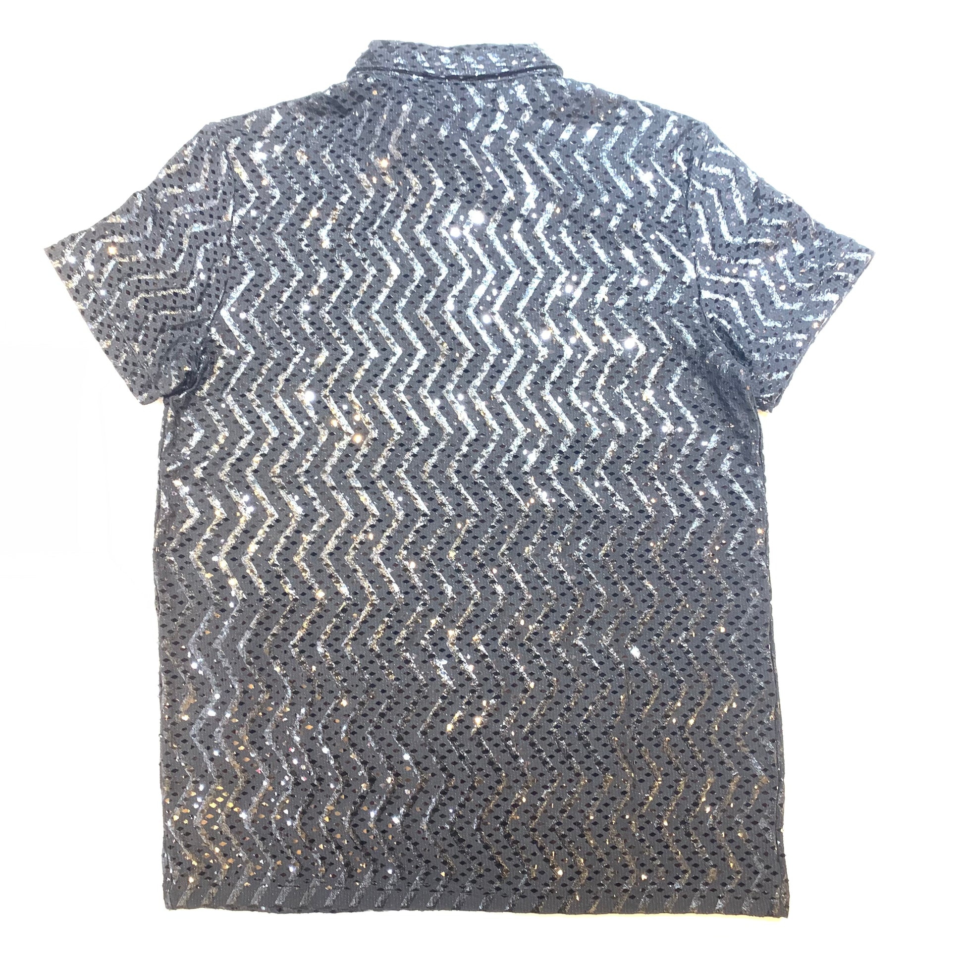 Barocco Jet Black Diamond Sequin Polo Shirt - Dudes Boutique
