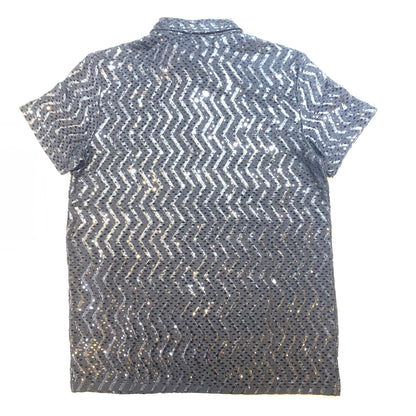 Barocco Jet Black Diamond Sequin Polo Shirt - Dudes Boutique