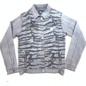 Barocco Men's Charcoal Crystal Key Denim Jacket - Dudes Boutique