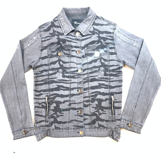 Barocco Men's Charcoal Crystal Key Denim Jacket - Dudes Boutique