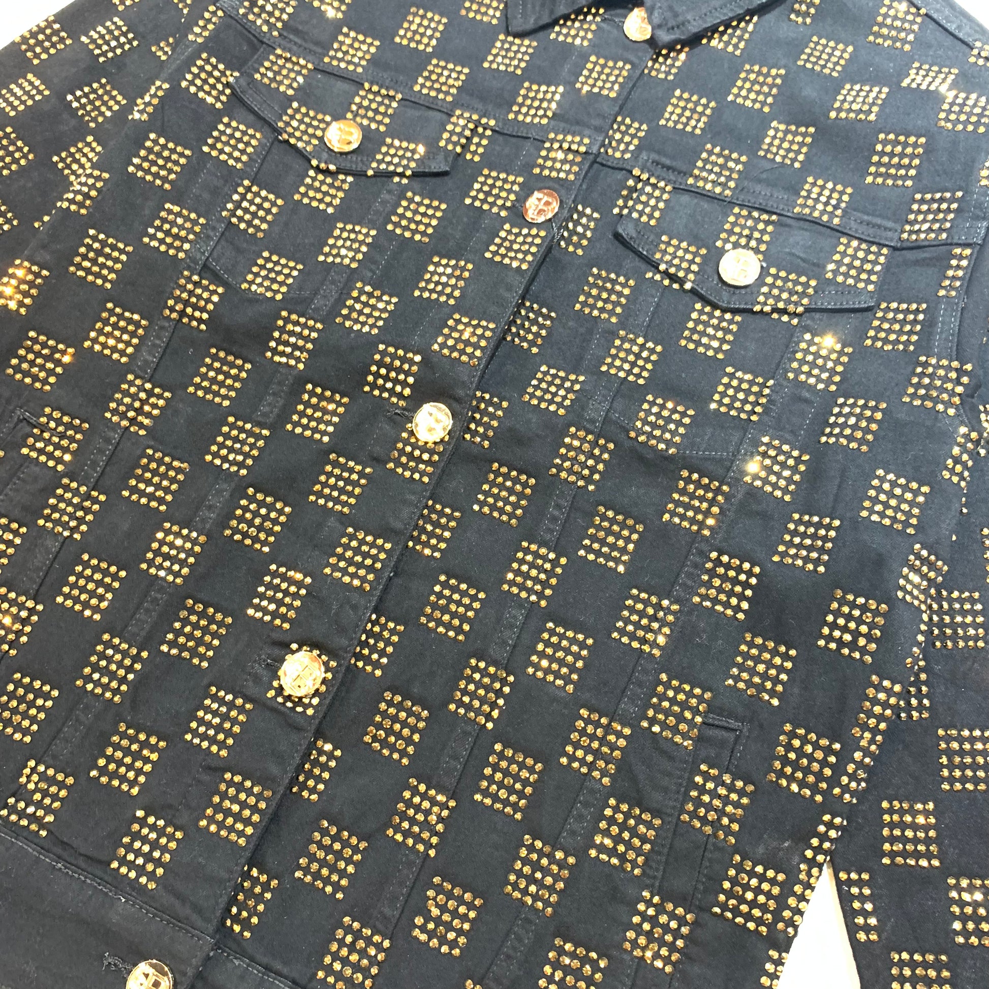 Barocco Black Gold Full Checkered Crystal Jacket - Dudes Boutique