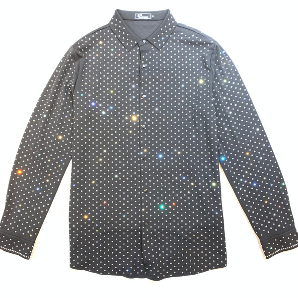 Barocco Black/Silver Fully Loaded Crystal Button Up Shirt - Dudes Boutique
