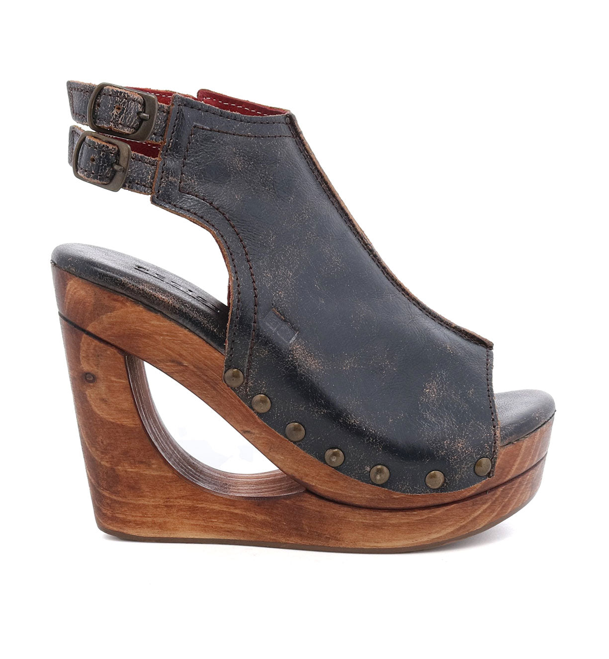 Bedstu Women's 'Imelda' Black Lux Leather Wooden Wedge Heels - Dudes Boutique