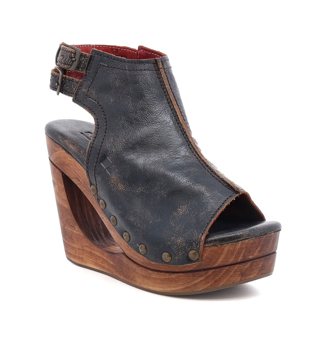 Bedstu Women's 'Imelda' Black Lux Leather Wooden Wedge Heels - Dudes Boutique