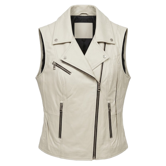 Kashani Women's White Lambskin Leather Vest